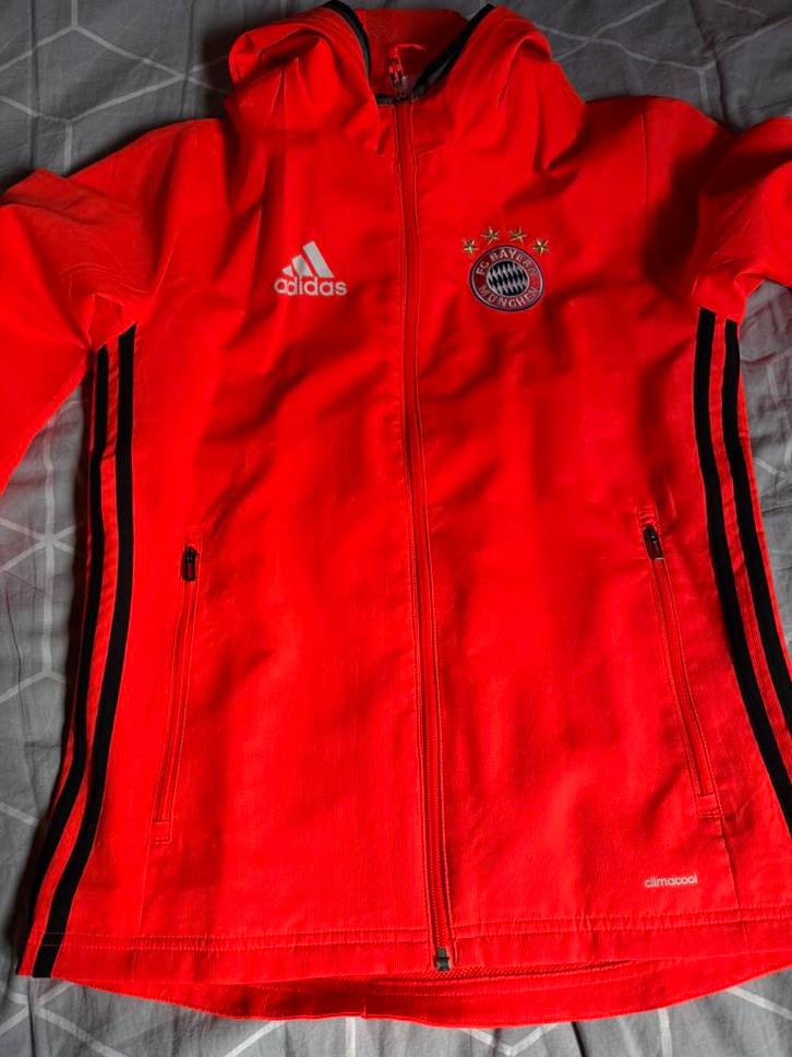FC Bayern München Adidas Trainingsjack met capuchon – XS/S, Sport en Fitness, Voetbal, Zo goed als nieuw, Trainingspak, Maat XS of kleiner