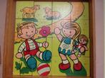 3 Houten Schoolpuzzels in houten Bak  (Jaren '50), Antiek en Kunst, Antiek | Speelgoed, Verzenden