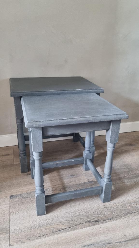 Eiken houten bijzettafeltjes 2 stuks, Huis en Inrichting, Tafels | Bijzettafels, Gebruikt, Rechthoekig, Minder dan 45 cm, Minder dan 55 cm