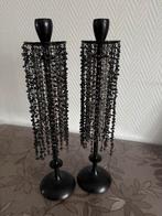 Set van 2 Zwarte Kandelaars met Kralen, Antiek en Kunst, Ophalen, Overige materialen