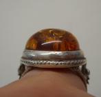 zilveren ring met amber steen, Ophalen of Verzenden, Zilver, Ring