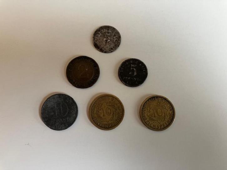 6 oude munten Duitsland, 1918-1925, Postzegels en Munten, Munten | Europa | Niet-Euromunten, Losse munt, Duitsland, Ophalen of Verzenden