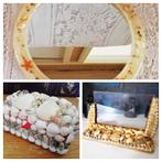 Vintage schelpen doosje kistje fotolijstje spiegel schelpen, Antiek en Kunst, Ophalen of Verzenden