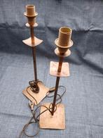 2 metalen lampenvoeten E14 bronze/messing in strak design, Huis en Inrichting, Lampen | Tafellampen, Ophalen of Verzenden, Zo goed als nieuw