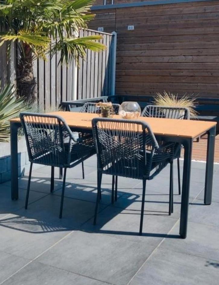 Mooie 5-delige tuinset met polywood tafel en rope stoelen, Tuin en Terras, Tuintafels, Ophalen