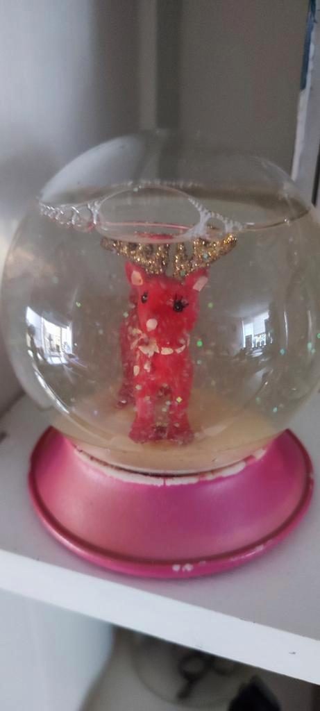 Vintage Glazen Snow Globe met Houten Voet, Antiek en Kunst, Antiek | Overige Antiek, Ophalen of Verzenden