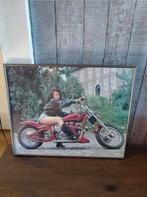 Sexy biker chick / Vrouw op motor in lijst schilderij., Ophalen