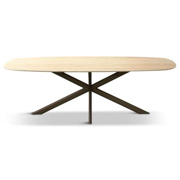 Tafel Hpl met travertine top en bruine spinpoot Japandi beschikbaar voor biedingen