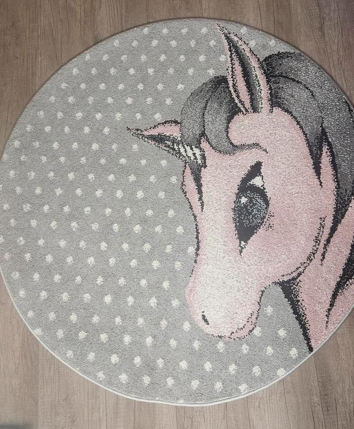 Rond vloerkleed met unicorn, 120cm, Huis en Inrichting, Stoffering | Tapijten en Kleden, Gebruikt, 100 tot 150 cm, 100 tot 150 cm