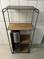 Stalen kast met houten planken en wijnrek, 60x32x141 cm, Ophalen, Zo goed als nieuw