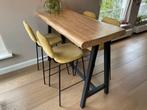Set bartafel & barstoelen - massief eiken, handgemaakt frame, Ophalen, Zo goed als nieuw