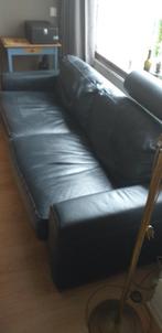Zwart leren 3-zits bank en fauteuil, Montel Firelli, Ophalen, Driepersoons, 75 tot 100 cm, Zo goed als nieuw