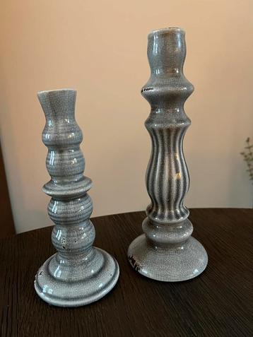 Keramiek kandelaars/kaarsenstandaards grijs landelijk beschikbaar voor biedingen