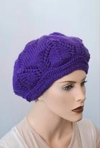 Paarse Handgemaakte Gebreide Baret, Maat 42/44 (L), Nieuw, Ophalen of Verzenden, Handgemaakt