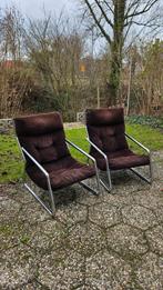 Twee vintage buisframe ribfauteuils - 60s/70s design, Huis en Inrichting, Fauteuils, Ophalen, Gebruikt, Vintage, 75 tot 100 cm