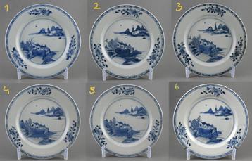 6x Chinees blauw-wit porseleinen bord, 18e eeuw beschikbaar voor biedingen