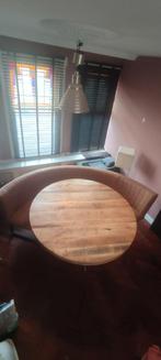 Ronde houten eettafel met bank (microleder), Ophalen, Zo goed als nieuw, Vijf personen of meer, Rond