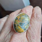 Mooie nieuwe zilveren ring met ovale Crazy Lace Agaat mt 18, Sieraden, Tassen en Uiterlijk, Ringen, 18 tot 19, Geel, Nieuw, Ophalen of Verzenden