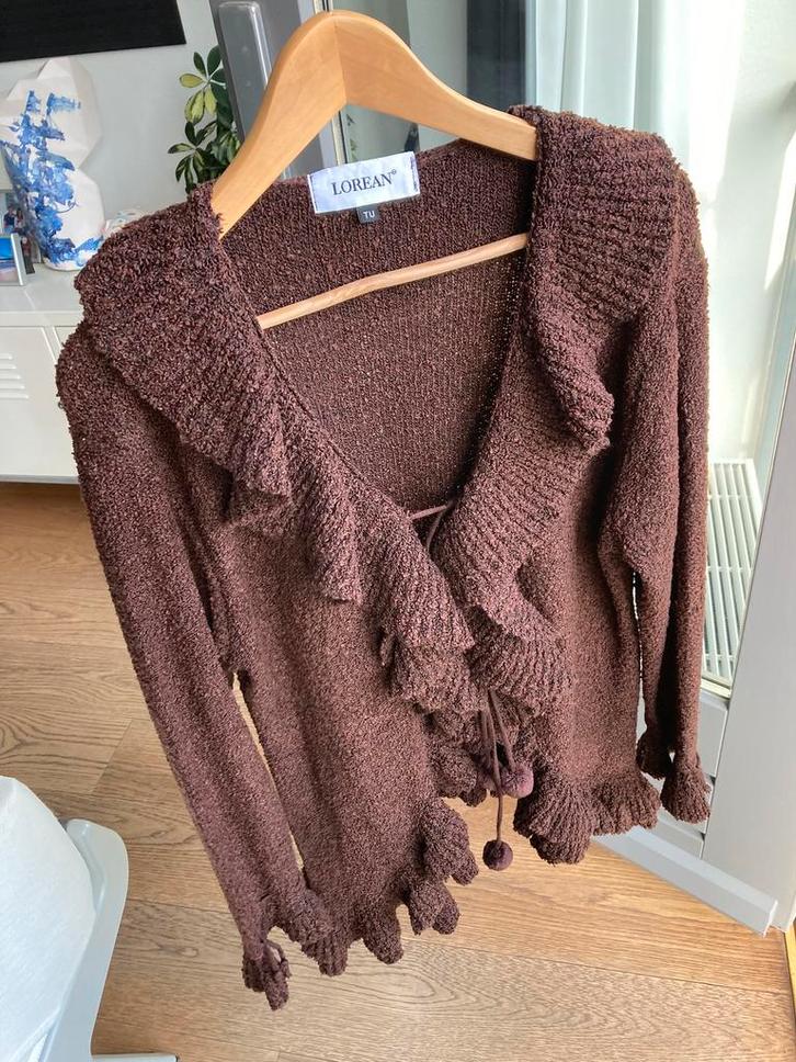 Soft Brown Long Sleeve Knitwear with Playful Ruffles, Kleding | Dames, Truien en Vesten, Zo goed als nieuw, Bruin, Verzenden