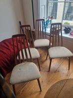 4 Deense Koefoed eetkamerstoelen teak midcentury vintage, Ophalen, Gebruikt, Bruin, Stof