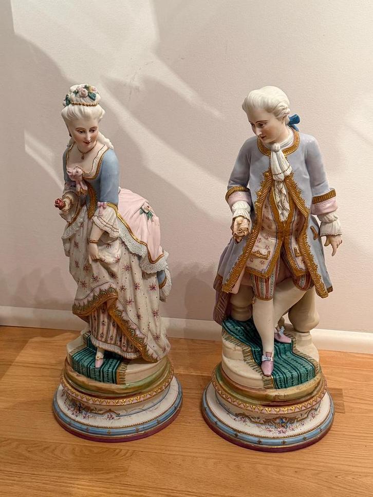 Antieke Biskwie Beelden, Frankrijk, ca. 1880, Antiek en Kunst, Kunst | Beelden en Houtsnijwerken, Ophalen