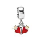 Pandora bedel rode hartjes met gouden kroontje, 1 bedel, Ophalen of Verzenden, Zilver, Pandora