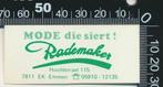 Sticker: Rademaker - Mode die siert - Emmen, Verzamelen, Stickers, Ophalen of Verzenden, Zo goed als nieuw, Bedrijf of Vereniging