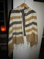 G138 Pashmina wolwit beige grijs franje, Sjaal, Zo goed als nieuw, Verzenden