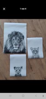 drieluik leeuw, leeuwin, welp op canvas RUILEN, Minder dan 50 cm, Tekening, Nieuw, Ophalen of Verzenden