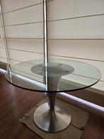 Glazen Eettafel met RVS Poot, Ophalen, Gebruikt, Rond, Glas