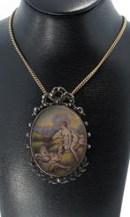 Grote 14k gouden ketting hanger antiek markasiet portret, Ophalen of Verzenden, Goud, Hanger, Met edelsteen