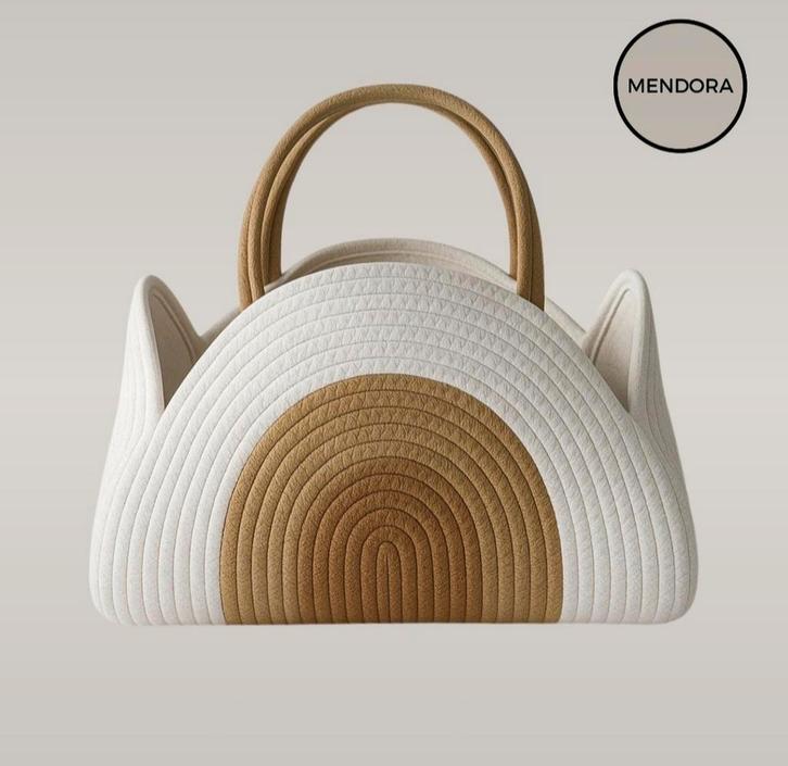 Mendora Luiermand/Organizer–Katoenen Opbergmand Beige of Gro, Huis en Inrichting, Woonaccessoires | Schalen en Manden, Nieuw, Rond