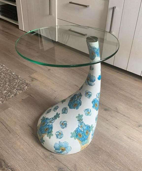 Bijzettafel druppel bewerkt, Huis en Inrichting, Tafels | Bijzettafels, Zo goed als nieuw, Rond, 45 tot 60 cm, Minder dan 55 cm