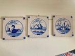3 oude delfs blauwe tegeltjes, Ophalen of Verzenden