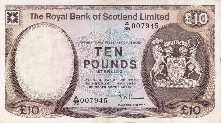 THE ROYAL BANK OF SCOTLAND LIMITED TEN POUNDS 1981, Postzegels en Munten, Bankbiljetten | Europa | Niet-Eurobiljetten, Overige landen