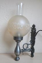 Vintage glazen wandlamp met tinnen houder, Ophalen of Verzenden