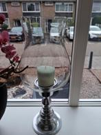 Glazen Kandelaar met Metalen Voet, 50 tot 75 cm, Wit, Ophalen of Verzenden, Zo goed als nieuw