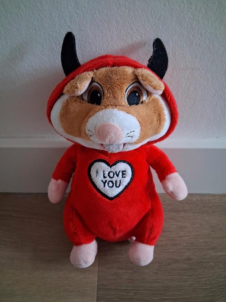Knuffel hamster duivel AH Albert Heijn rood i love you L361, Kinderen en Baby's, Speelgoed | Knuffels en Pluche, Zo goed als nieuw