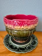 Art nouveau Jugendstil majolica bloempot met schotel, Ophalen of Verzenden