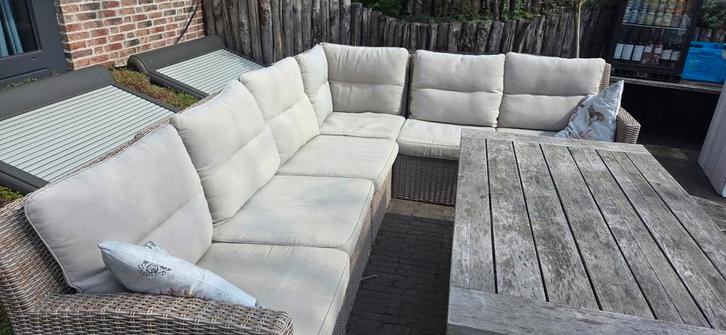 6 stoelen,  tafel en kussens, Tuin en Terras, Tuinsets en Loungesets, Zo goed als nieuw, Loungeset, Wicker, 6 zitplaatsen, Bank