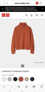 Uniqlo Lambswool Turtleneck Jumper M orange, Maat 38/40 (M), Nieuw, Oranje, Ophalen of Verzenden