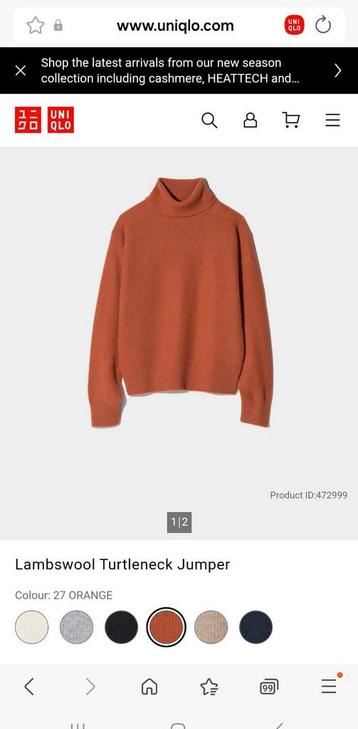 Uniqlo Lambswool Turtleneck Jumper M orange beschikbaar voor biedingen