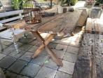 Robuuste eettafel van oud Railwood, Ophalen, Robuust stoer sober landelijk, Teakhout, 50 tot 100 cm