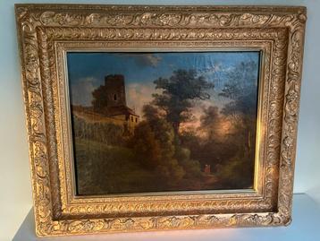 Oud  schilderij met schitterende lucht beschikbaar voor biedingen