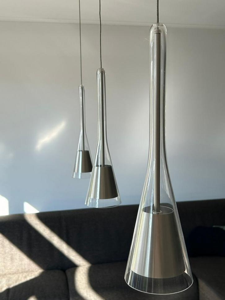 Holtkötter design hanglamp – set van 3 pendels, Huis en Inrichting, Lampen | Hanglampen, Zo goed als nieuw, Minder dan 50 cm, Metaal