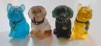 4 antieke engelse glazen miniatuurtjes honden /halsband,incl