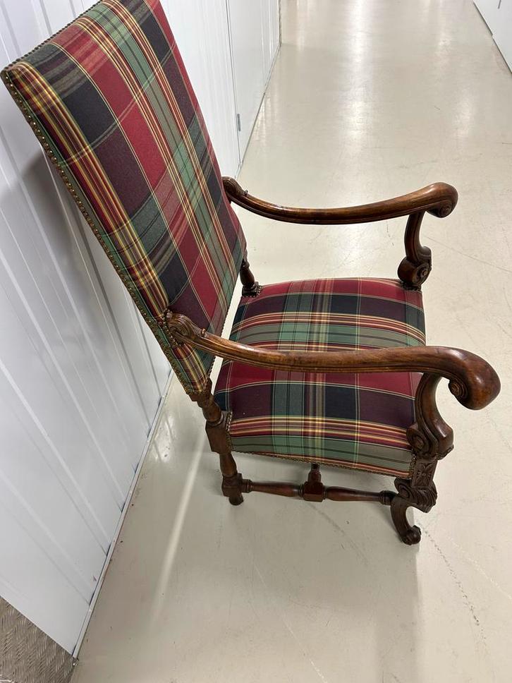 Antieke fauteuil met Schotse ruit, Antiek en Kunst, Antiek | Meubels | Stoelen en Banken, Ophalen of Verzenden
