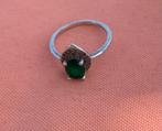 Antieke zilveren ring met een smaragd, Ophalen of Verzenden, Zilver, Ring