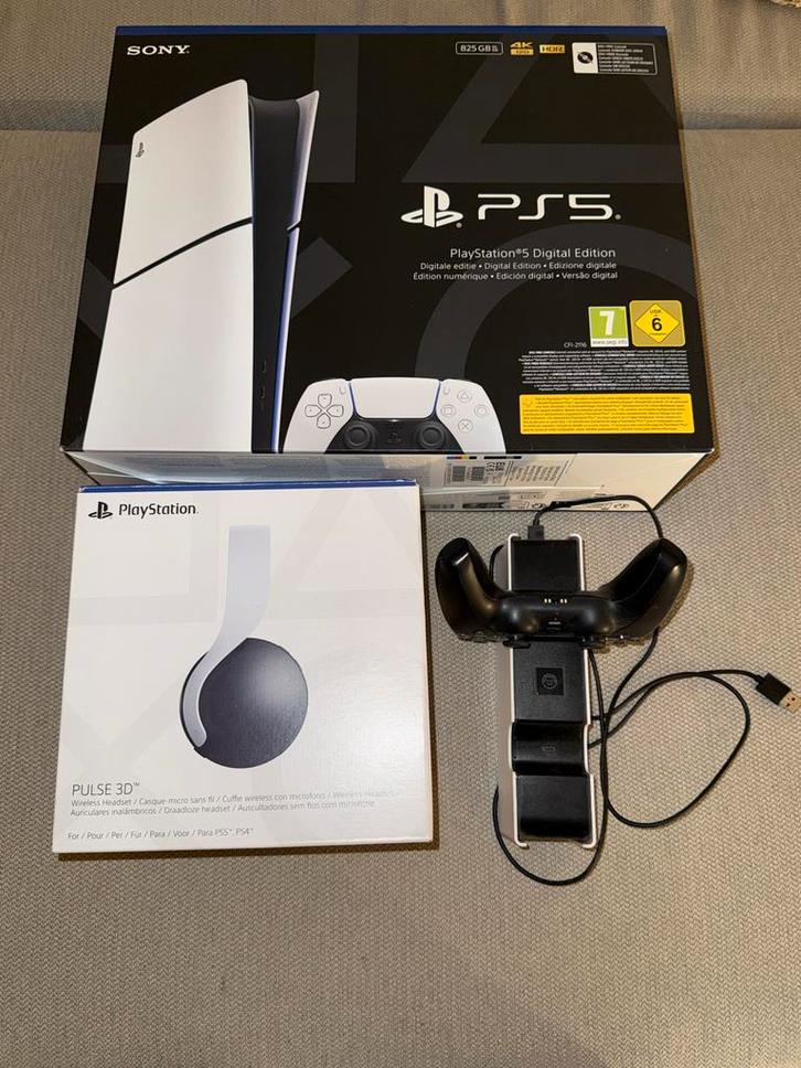 PS5 Slim Digital (Nieuw) + Pulse 3D Headset + 2e Controller, Spelcomputers en Games, Spelcomputers | Sony PlayStation 5, Nieuw