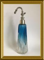 Mooie art deco blauwe glazen parfumfles, Ophalen of Verzenden